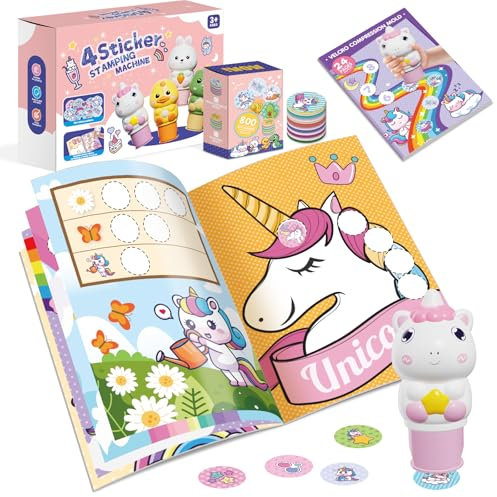 Fozcmisw Aufkleberstempel, 24-Seitiger Aktivitätenblock, 800 Sticker, Kinder Fidget Bastelspielzeug, Reisespielzeug für Kleinkinder ab 3 4 5 6 Jahren-Einhornpaket (800PCS-Einhornpaket)