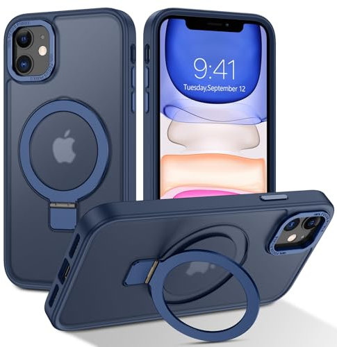 BENTOBEN Magnetic Case for iPhone 11 with Stand [Compatible with Magsafe], Invisible Ring Stand Translucent Matte Back Military Grade Protection Shockproof Cover for iPhone 11, Blue