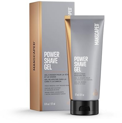 MANSCAPED® Power Shave Gel, gel de rasage pour la tête et le visage pour hommes, avec hamamélis et exfoliants liquides pour aider à se défendre contre les irritations et les poils incarnés, 6 fl oz