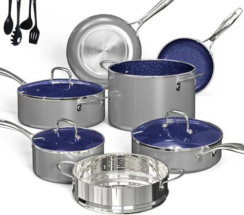 Deluxe DUXANO gesunde Töpfe und Pfannen mit 9H-Anti-Kratz-Beschichtung, 2-lagige Antihaft-Keramik und PFAS-frei, empfindliches und gleichmäßiges Induktions-Kochen, verbesserter Geschmack mit