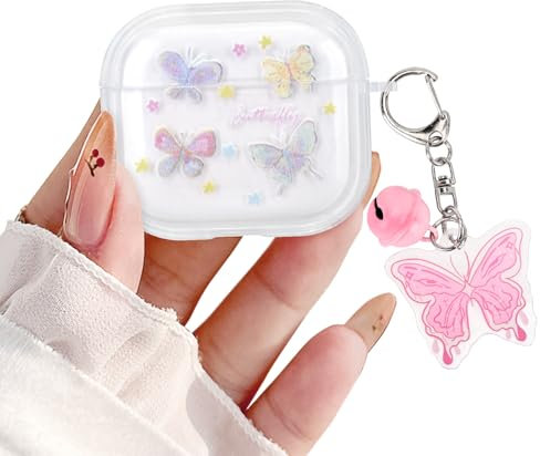 Newseego Custodia Compatibile con AirPods 3 Generazione, Carino e Colorato Modello di Stampa a Farfalla con Ciondolo a Campana per Ragazze Donne Cover Protettiva Antiurto per AirPods 3 Gen