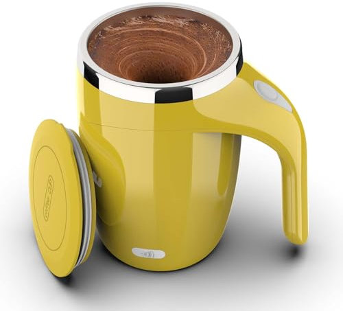 CYANLUX Self Stirring Coffee Mug, Automatic Magnetic Stirring Coffee Mug, Rechargeable Stainless Steel Coffee Mug Electric Mixing Cup with Lid for Coffee Milk Tea (Yellow)