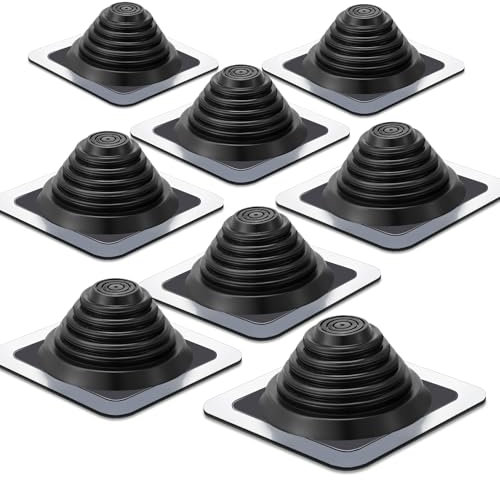 Yaocom Metal roof Vent Boot Chimney Flashing roof Jack Pipe Vent for Pipe Diameters 1/4-5-3/4 Sleeve Square Base Epdm Stove Vent(8 Pcs,8 Inch)