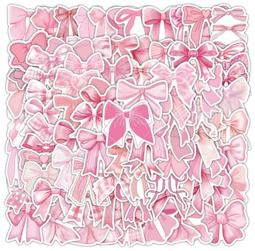 103 Pcs Pink Bow Stickers for Water Bottles Cute Patterns Self-Adhesive Dampproof Vintage Aesthetic Stickers Laptop Phone Journal,Bow Knot Decal Decor Stickers Gifts for Kids Girls Women