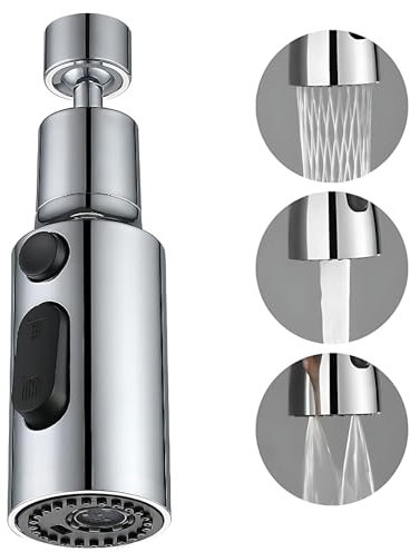 Ninnyi 360° Swivel Kitchen Tap Spray Head, Faucet Extender with 3 Modes, Sprayer Nozzle Extension Attachment for Sink