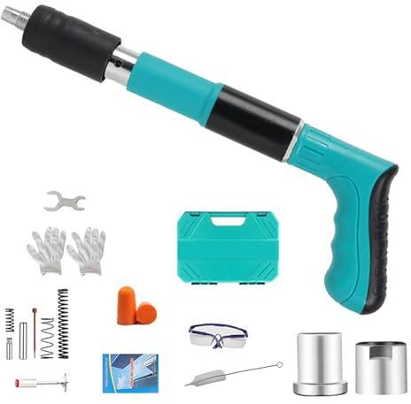 Pistola De Clavos Con 200 Clavos,Incluido El Kit De Accesorios,5 Posiciones Ajustables,Para Techos,Tuberías,Instalaciones Eléctricas,Decoración Interior (Azul)