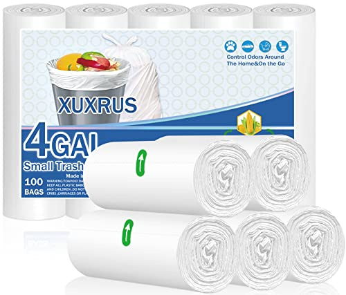 XUXRUS Sacchetti Spazzatura 15 Litri Bianchi Per Ufficio, 100 Pezzi | Sacchetti Cestino Ufficio Resistenti Anti-Strappo, formato 50x55cm Per Uso Quotidiano