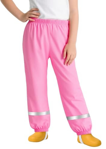 FILOWA Pantalon de Pluie Enfants Imperméable Coupe-Vent Pantalon Boue Filles Non Doublée Salopette Pluie avec Réfléchissantes Respirant Léger Vêtements de Pluie Cyclisme École pour 3-4 Ans, Rose