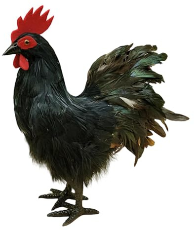 Fenteer 34cm Realistische Hahnfigur Schwarz, Gartenfigur Huhn Deko
