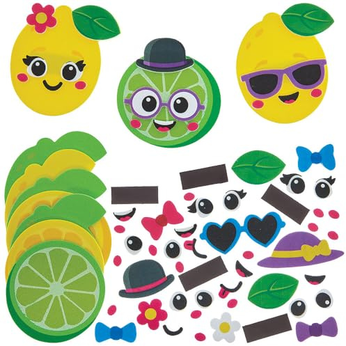 Baker Ross FN499 Lemon & Lime Mix & Match Magnet Kits - Pack of 10, Foam Arts and Crafts Decoration Kits for Kids