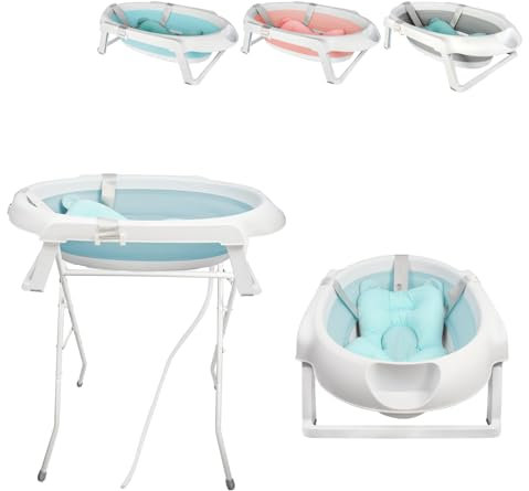 XUANYU 2 en 1 Baignoire Bébé avec Support 85 cm, Baignoire Bebe sur Pied, Bassine Pliable Bebe avec Coussin de Bain, Antidérapant, Sécurisée et Confortable (Vert)