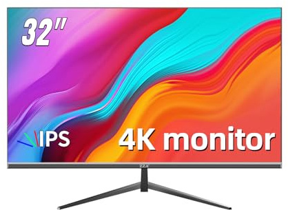 ZZA - 32 Computer Monitor, 4K 60Hz UHD (3840x2160P) 3000R IPS Monitor with Ultra-Thin Bezels, HDR10, HDMI/DP Ports, Adjustable Tilt, Eyecare, Ideal for Business