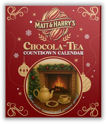 Matt & Harry's Chocola-Tee Adventskalender 2025 - Premium Tee & Schokolade Weihnachtskalender | 48 Teebeutel & 48 Pralinen | Gourmet Geschenk für zwei | Britische Teetradition erleben