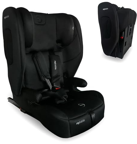 My Babiie MBCS80 Foldable Toddler to Booster R129 Child Car Seat - ISOFIX with Top Tether, Harness, 76-150cm (Approx. 9-36kg, 15 Months - 12 Years), i-Size, Group 1/2/3, Forward Facing - Black