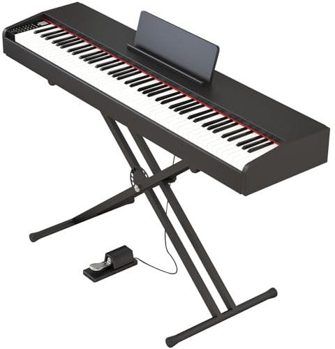 Melentro Digital Piano 88 Key Semi Weighted Keyboard With X Stand & Sustain Pedal, Full-Size Beginner Electric Piano For Bluetooth, Headphone Mode, USB-MIDI