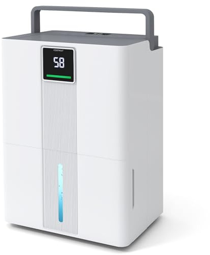 FANTASK Elektrischer Luftentfeuchter 35 L/Tag, leiser Entfeuchter mit 3 Modi, 24H-Timer, 3-Farben-Anzeige, Ablaufschlauch & Rollen, Raumentfeuchter für Badezimmer, Schlafzimmer, Keller