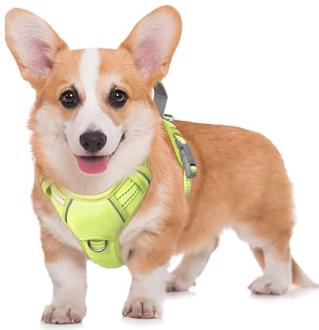 BARKBAY No Pull Dog Harness Large Reflective Dog Harness with Front Clip and Easy Control Handle for Walking Training Running with ID tag Pocket(Sunlight,M)
