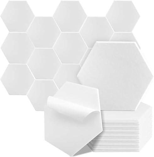 Hexagon Akustikplatten, 12 Stück, Schallabsorber Wandpaneele, 30 x 26 x 0,9 cm,Hohe Dichte Schallabsorber für Decken-/Tür-/Wanddekoration und Akustische Behandlung, Home/Gaming Deko (Weiß)