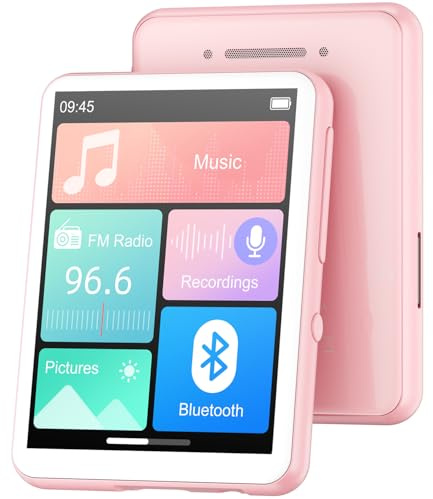 128GB Lettore MP3 Bluetooth 5.4, Oilsky 2,4 pollici Full Touchscreen MP3, Lettore di Musica Portatile con Altoparlanti e Radio FM, Sport Lettore MP3 per Bambini (Rosa)
