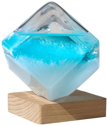 Jiwyunlu Sturmglas Wettervorhersage - Wetterstation Cube Flüssigkeitsbarometer - Sturmglas Wetterstation mit Holzsockel, Desktop-Dekoration für Zuhause, Tischdekoration, Sagt Wetteränderungen Voraus