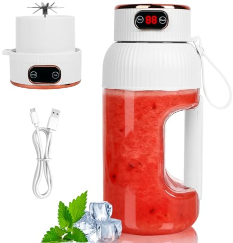 1.2L Portable Blender USB Rechargeable, Traveling Portable Fruit Veggie Juicer with Handle, 3D-10 Blades Powerful Extractor Blade, Mini for Shakes and Smoothies for Travel, Office & Sports