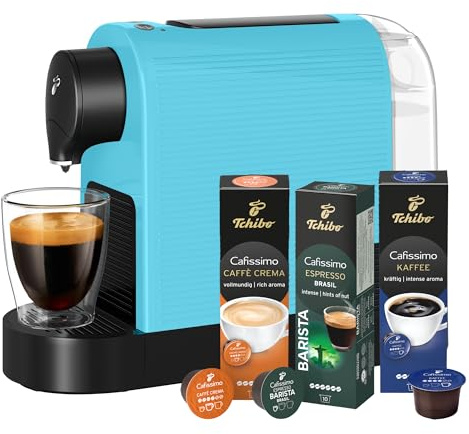 Tchibo Cafissimo „Pure plus“ Kaffeemaschine Kapselmaschine inkl. 30 Kapseln für Caffè Crema, Espresso und Kaffee | 0,8l | 1250 Watt | 11,9 x 33,7 x 24 cm | Limited Edition Tropical Breeze
