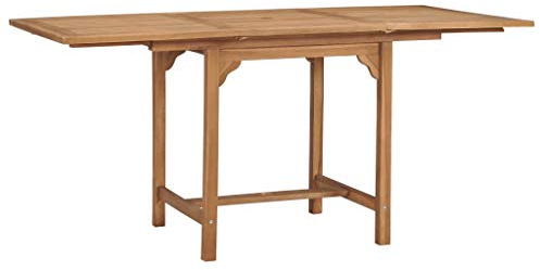 KKgypkn Verlängerbarer Gartentisch für Terrasse aus Teak Massivholz mit Regenschirmloch und ausziehbarer Platte