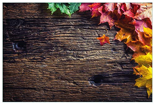 Wallario Küchenrückwand selbstklebend 90 x 60 cm, Motiv: Herbstblätter auf altem Holz | Spritzschutz abwischbar & pflegeleicht