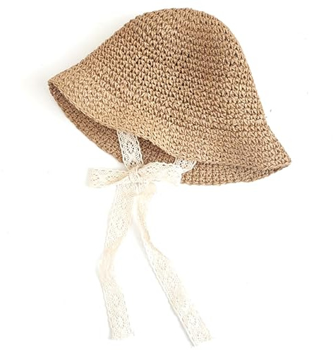 Sombrero De Paja para Niños Pequeños, Sombrero De Paja para Bebés, Sol para Niños Pequeños con Corbata De Encaje, Sombreros De Verano Naturales Transpirables para 1-3 Años, Caqui (Circunferencia De L