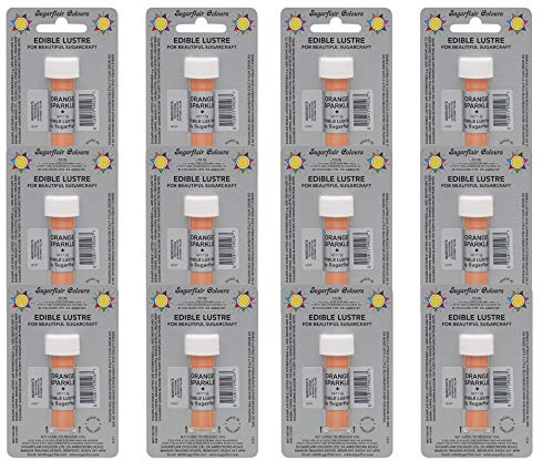 12 x Sugarflair Edible ORANGE SPARKLE Lustre Dust Powder Food Colour Cake Icing