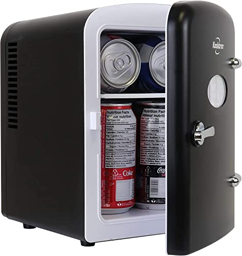 Koolatron Retro Mini Fridge For Bedrooms 4L Small 6 Can Table Top 12V Portable Cooler Refrigerator Quiet Mini Fridges For Skincare Food Drinks Kids Home Car & Travel Black