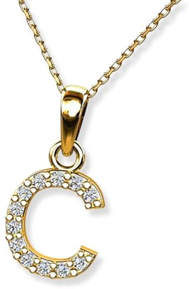 LillyMarie Damen 333 Gold Buchstaben-Anhänger Hals-Goldkette 333 klar längen-verstellbar Schmucketui Geschenk für Frauen