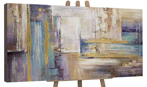 YS-Art Abstrakt Stil Acryl Gemälde auf Leinwand Zeitgeschehen handgemalt Wandbilder Wohnzimmer modern Wohndekor Bilder Büro echte Kunstwerke gerahmt 120x60 cm