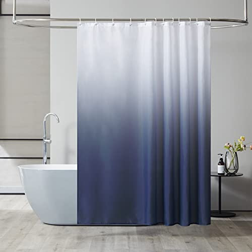 Furlinic Rideau Douche Lavable en Machine,Textile Polyester,Anti Moisissure,Chic,Rideaux Salle de Bain pour Baignoire,avec 12 Crochets,Imperméable,Tissu Bleu Marine Dégradé,180x180 cm,Lesté