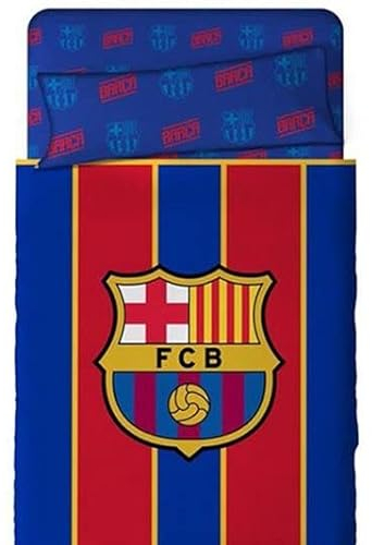 FUTBOL CLUB BARCELONA Juego de Sábanas Escudo Centrado Composición: 100% Algodón. (Cama 90)