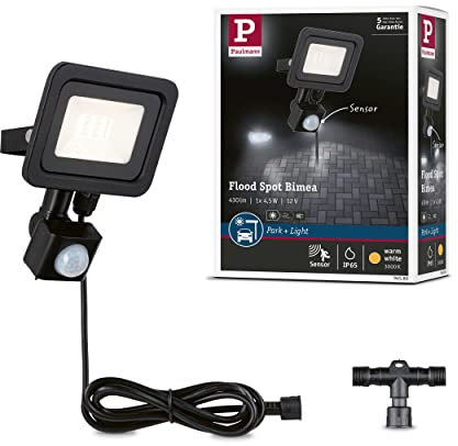 Paulmann 94586 Park + Light LED Außenleuchte Fluter Bimea mit Bewegungsmelder IP65 eckig incl. 1x4,5 W Warmweiß Schwarz Metall Garagenlicht 3000 K