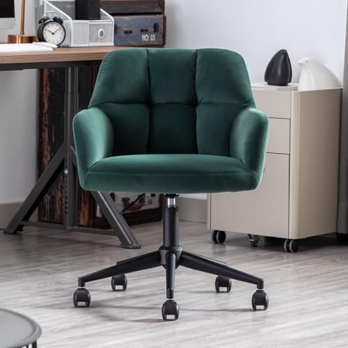 chairus Schreibtischstuhl Samt Bürostuhl 360° Drehbar Schreibtischstuhl Höhenverstellbar Drehstuhl für Arbeitszimmer Arbeitsstuhl Sessel (Grün(Rollen))