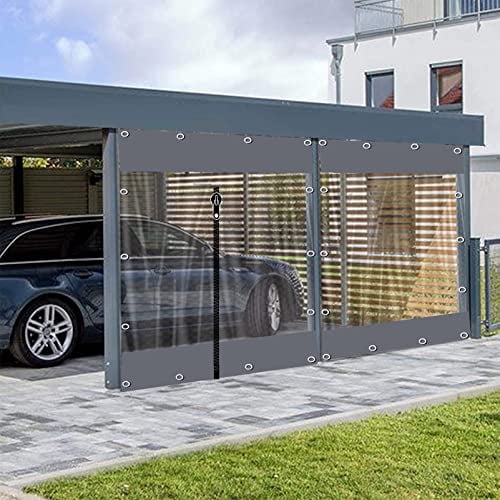 BDSHL Durchsichtige graue Pergola-Seitenwände mit Reißverschluss, 0,5 mm wasserdichte Vorhänge, transparente PVC-Plane mit Ösen, 60 Größen (Color : Clear Grey, Size : 2.9x1.4m/9.6x4.7ft)