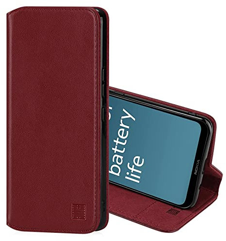 32nd Série Classique 2.0 - Étui Portefeuille en Cuir Véritable pour Nokia C21 Plus, Housse Concevoir avec Fentes CB et Fermeture Magnétique Coque - Bourgogne