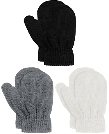 Geyoga 3 Paar Winter Kinder Strickhandschuhe Kleinkind Fäustlinge Warme Gestrickte Kinder Handschuhe (Dunkle Farbe, 1-4 Jahre)
