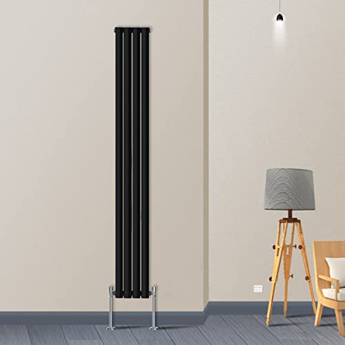 Warmehaus Vertical Column Designer Radiator Oval Panel Single Black 1800x236mm - Modern Central Heating Space Saving Radiators - Perfect for Bathrooms, Kitchen, Hallway, Living Room