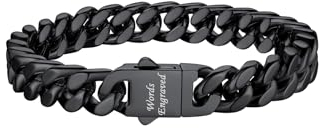 Bestyle Armband Herren Schwarz Panzerkette Armbänder Edelstahl Glieder Link Kettenarmband mit Gravur Hip Hop Rapper Armkette 9mm Breit, 19cm Lang Personalisiertes Geschenk für Jungs Frauen