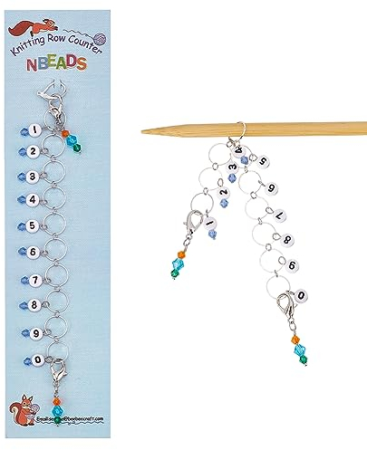 nbeads 2 STK. Bicone Glasperlen Stricken Reihe Zähler Ketten, 1-10 Acryl Zahlen Messing Charms Stitch Marker für Stricken Häkeln Tracking Projekt Fortschritt, Silber