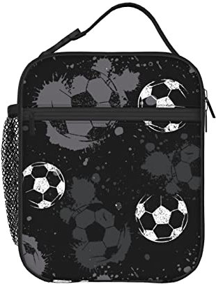 Lonchera con diseño de fútbol Grunge – Bolsas de almuerzo aisladas para mujeres/hombres/niñas/niños con asa desmontable lonchera bolsa de comida