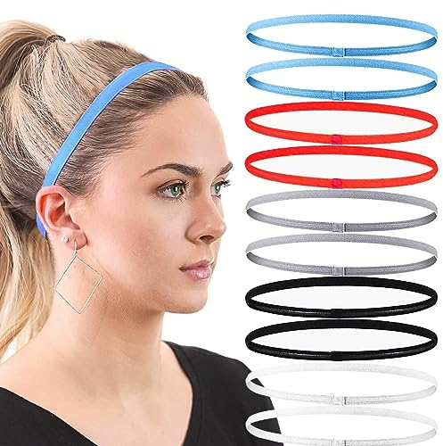 10 Stück Haarband Herren Damen, Elastische Haarbänder Kinder Jungs Stirnband Antirutsch Sport Haarbänder Stirnbänder für Fußball Yoga Laufen(Rot, Blau, Schwarz, Weiß, Silbergrau)