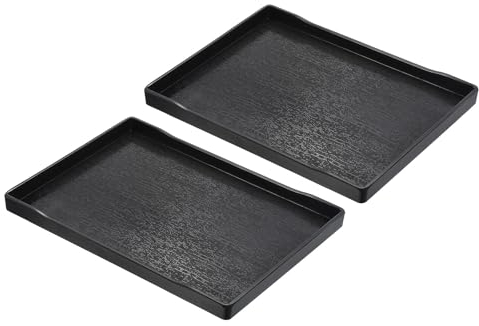 PATIKIL Bandejita de Comida Rápida de 14X10 Pack de 2 Bandejas de Plástico Reutilizables de Uso Múltiple con Textura de Madera para Restaurante Hogar y Cocina Color Negro