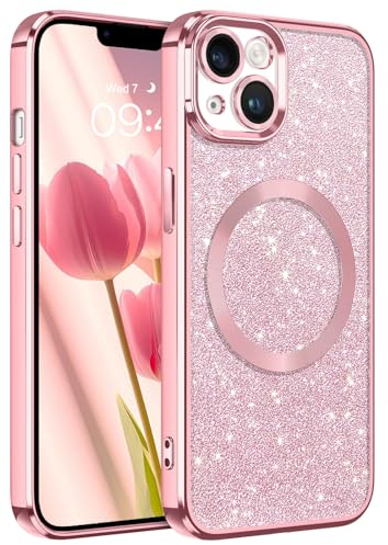 YINLAI für iPhone 14 Hülle Kompatibel mit magsafe,HandyHülle iPhone 14 Glitzer Magnetische Stoßfeste Soft TPU Magnet Cover Case Schutzhülle für iPhone 14 6.1 Zoll Frauen Mädchen,Rosa