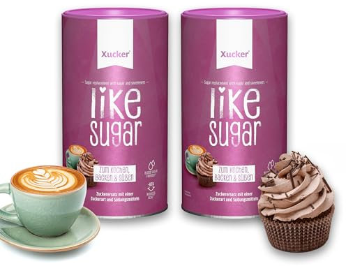 Xucker Like Sugar Dose - Zuckeralternative aus natürlichen Rohstoffen I 65% weniger Kalorien I ersetzt Zucker 1:1 I Blutzuckerfreundlich I zum Kochen, Backen, Süßen, Karamellisieren (2x 600 Gramm)