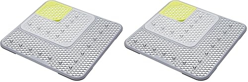 KitchenCraft Sink Protector Mat, 3-Piece Adjustable, Protection for the Sink, Glassware and Crockery, Plastic, 30 x 30cm (12 x 12), Grey/Green (Pack of 2)