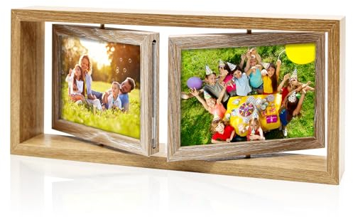 QIGEEKU Bilderrahmen 10x15, Drehbarer Fotorahemen Collage 4 Fotos mit Doppelseitigem Display, Modern Multirahmen für Hochzeit, Familie, Festival Geschenk Desktop oder Wand